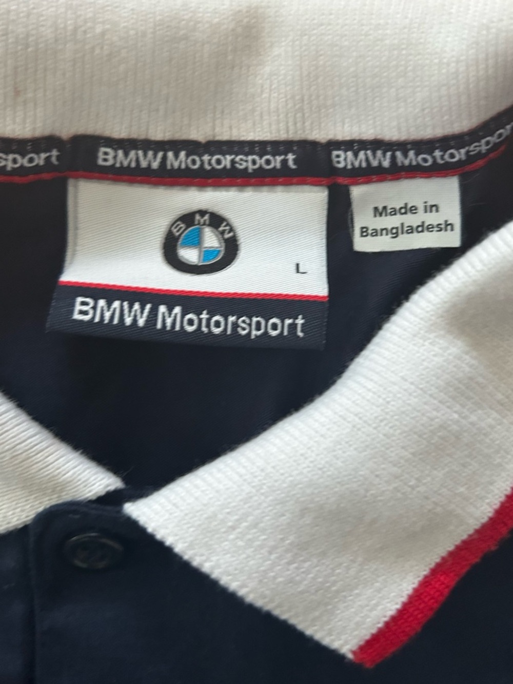 BMW Motorsport Authentic Navy Polo Shirt White/Red Trim Germany Import L - Picture 5 of 7